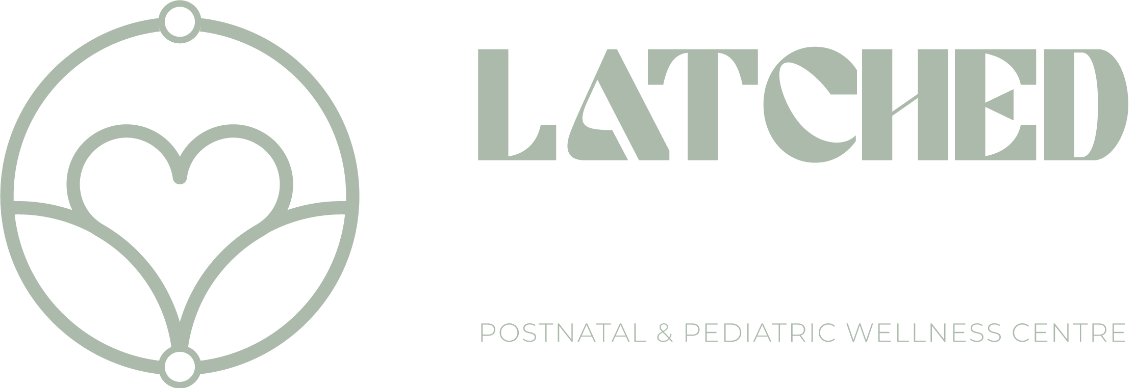 Latched & Bloom Logo of latched & bloom, featuring a stylized heart in a circle with text for a postnatal and pediatric wellness center. Pediatric and Postpartum Care