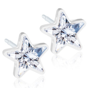 Latched & Bloom Pair of White Crystal Star Stud Earrings with a central gemstone, set against a white background. Pediatric and Postpartum Care