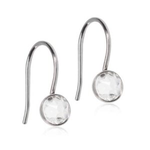 Latched & Bloom A pair of Natural Titanium Pendant Bezel Crystal Earrings-6mm, isolated on a white background. Pediatric and Postpartum Care