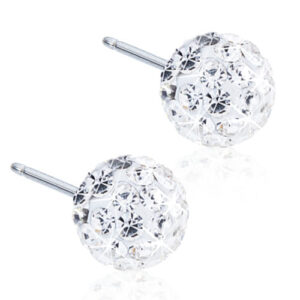 Latched & Bloom A pair of Preciosa Cubic Zirconia Ball Earrings-6mm set in silver, displayed against a white background. Pediatric and Postpartum Care