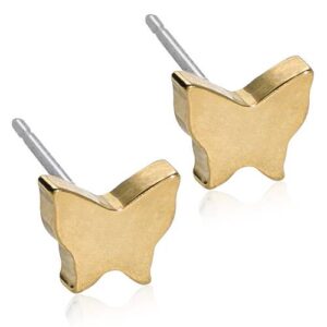 Latched & Bloom A pair of Golden Butterfly -8mm stud earrings with a matte finish. Pediatric and Postpartum Care