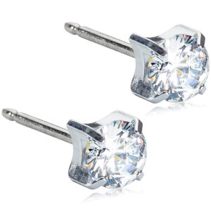 Latched & Bloom A pair of Tiffany CZ White Stud Earrings - 5mm set in a silver four-prong setting, displayed on a white background. Pediatric and Postpartum Care