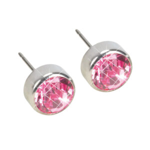 Latched & Bloom A pair of Silver Titanium Light Rose Crystal Bezel Earring Studs-5mm, isolated on a white background. Pediatric and Postpartum Care