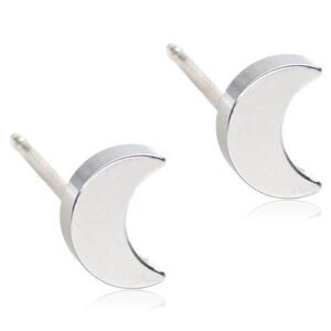 Latched & Bloom A pair of Silver Titanium Crescent Moon Stud Earrings -6mm on a white background. Pediatric and Postpartum Care