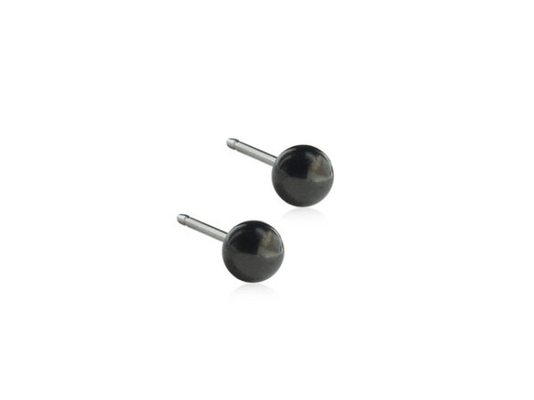 Latched & Bloom Sentence with product name: Two Titanium Black Ball Stud Earrings- 4mm on a white background. Pediatric and Postpartum Care